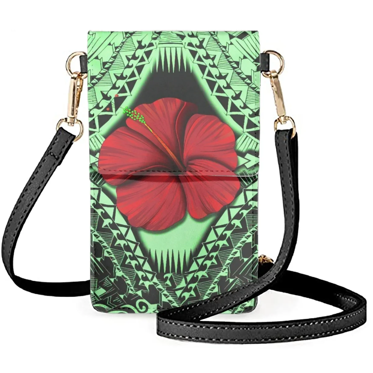 FORUDESIGNS Hibiscus Flower Cellphone Bags Protect Your Phone Tribal Tattoo Design Multi Pocket Satchel Decoration Pouch Storage