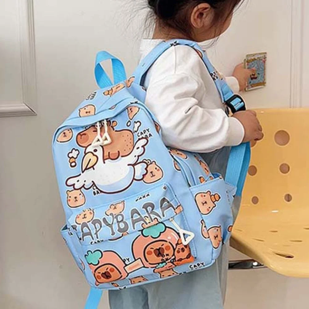 Zaino Capybara addensato Cinghie larghe in nylon Zaino per animali dei cartoni animati Borsa da scuola leggera pieghevole di grande capacità quotidiana