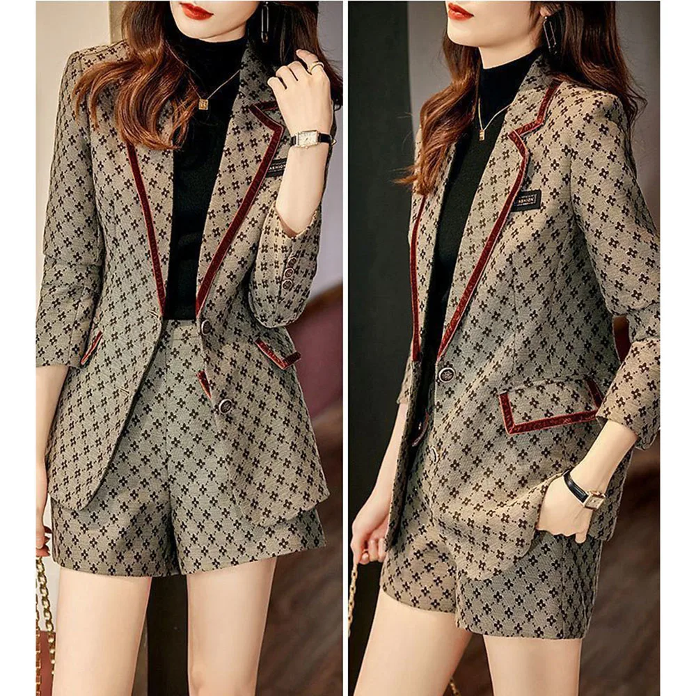 Plaid Suit Jacket Female Autumn High-end Socialite Temperament High Sense This Year's Fashion Professional Wear Shorts Suit Tide