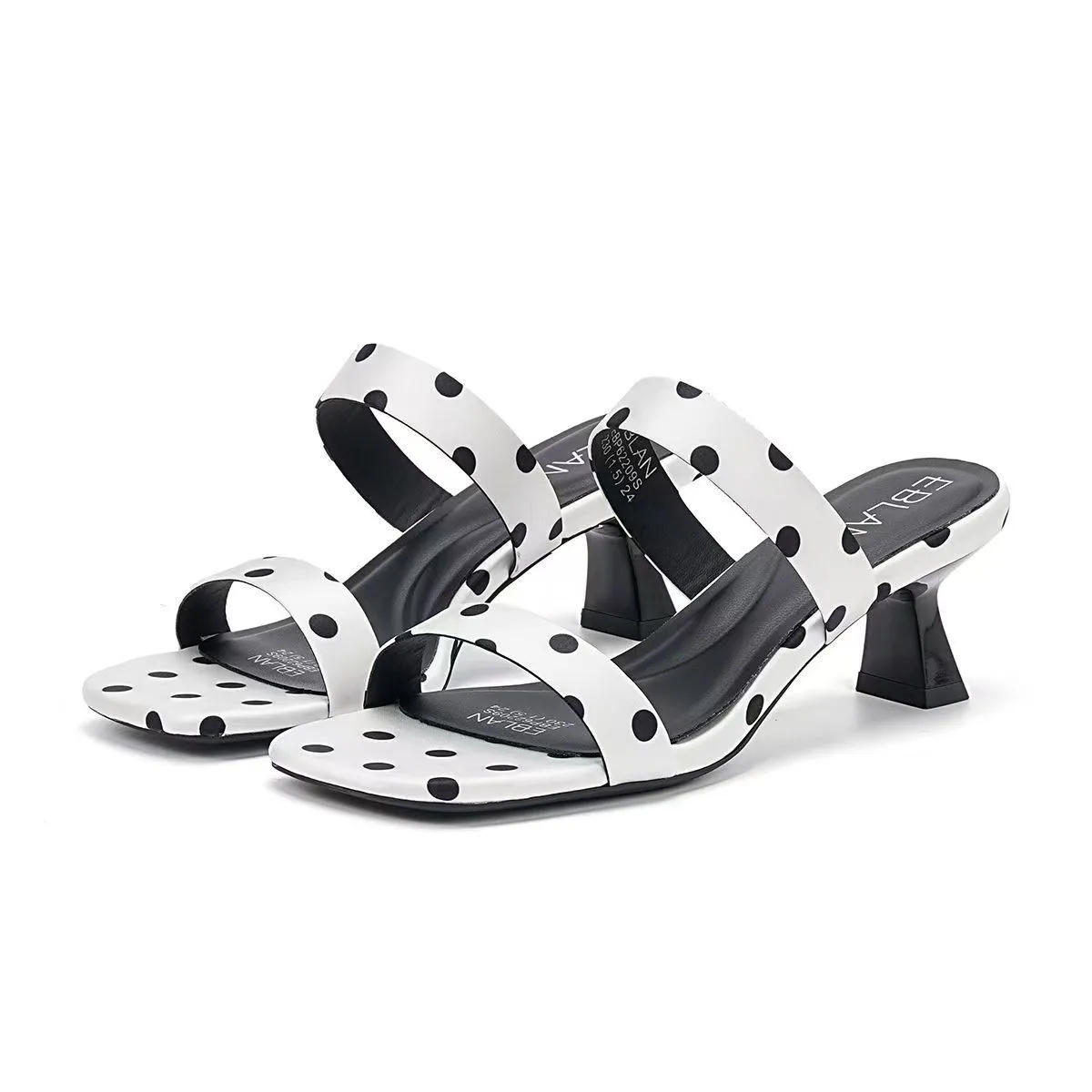 

Polka Dot Fashion Slippers 2026 Summer New Square Toe Block Heel Single Strap Slippers for Women, Pair with Skirts