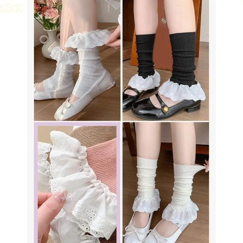 

G5GC Girls Lolitas Ribbed Knitted Long Socks Leg Warmers Harajuku Japanese Lovely Boot Socks Spring Ankle Heap Socks Gifts