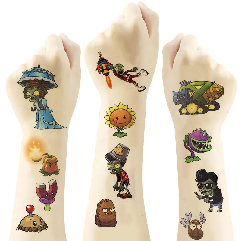 9 Sheets Plant Vs Zombies Waterproof Temporary Tattoo Sticker for Party Supplies