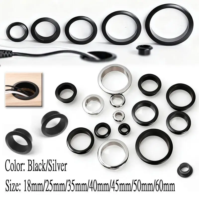 18mm-60mm Zinc Alloy Desk Grommet Cover, Cable Port Hole Cover with Brush for Wire Management, Furniture Decorative Outlet Plug