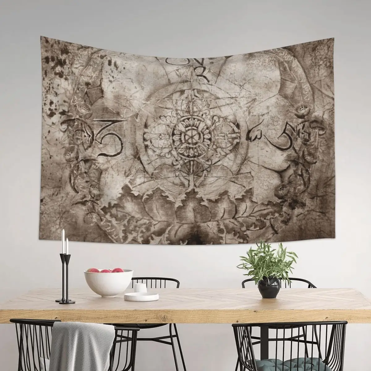 

OM AH HUM (sepia) Tapestry Room Decoration Accessories Things To The Room Carpet Wall Decoration Wall Tapestry
