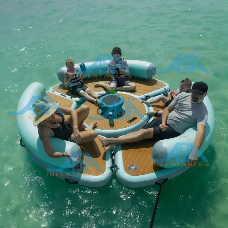 Round Teak Drop Stitch Water Pontoon Platform Inflatable Yacht Island Floating Dock