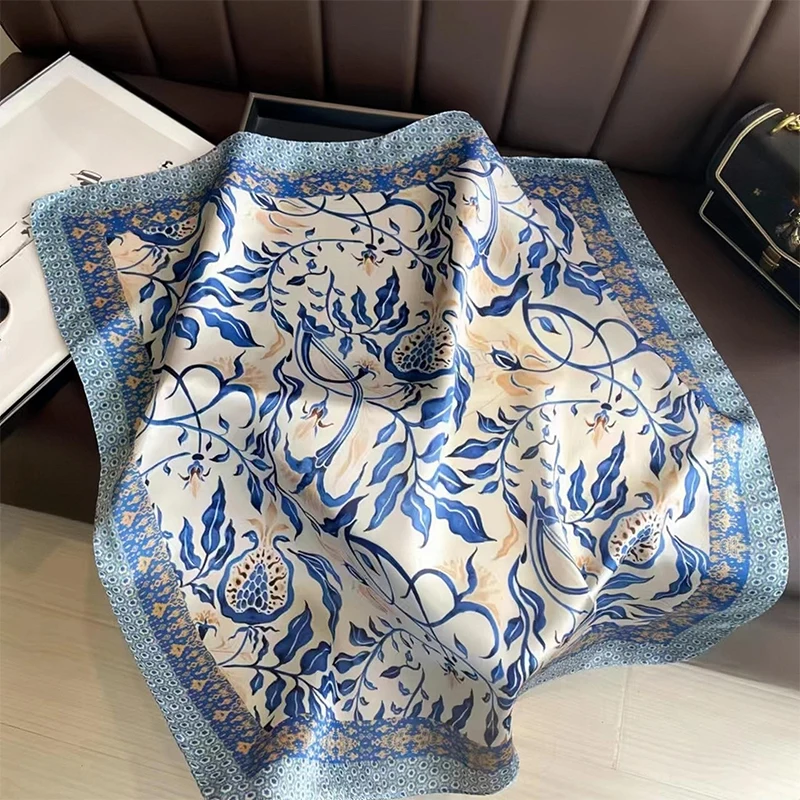 Luxury Silk Feeling Square Scarf Women 2024 Print Satin Neckerchief Spring Hair Band Foulard Bandana Echarpe Tie Shawl Wraps