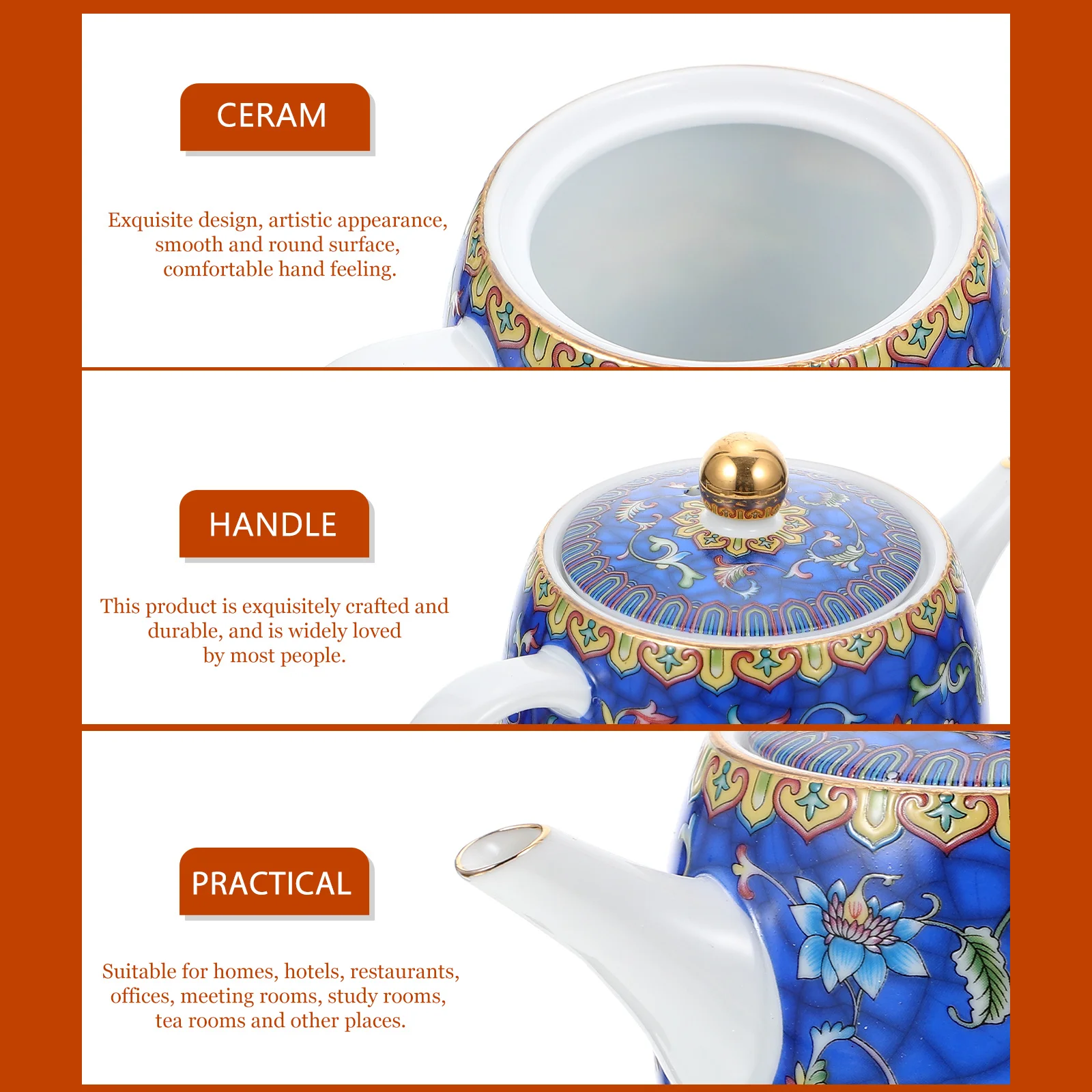

Enameled Ceramic Teapot Classic Artistic Design Heat Resistant Tea Holder for Hotel Restaurant Study Room Vintage Home Teapot