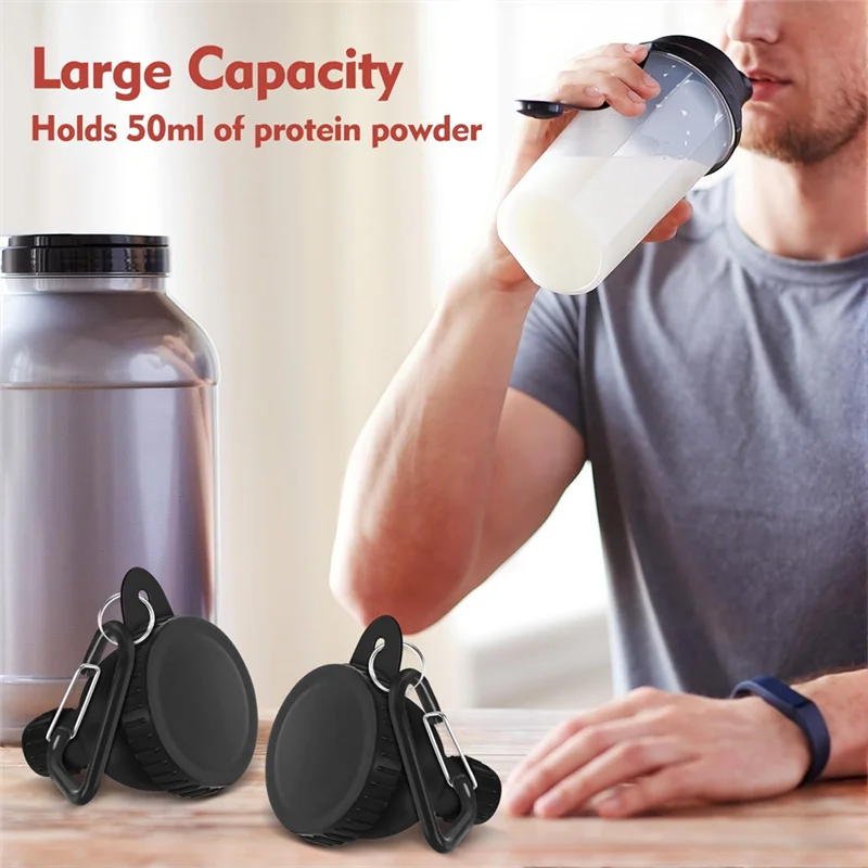

ABFU-4 Pack Portable Protein Powder Travel Container With Carabiner- Includes Funnel& Reinforced Caps