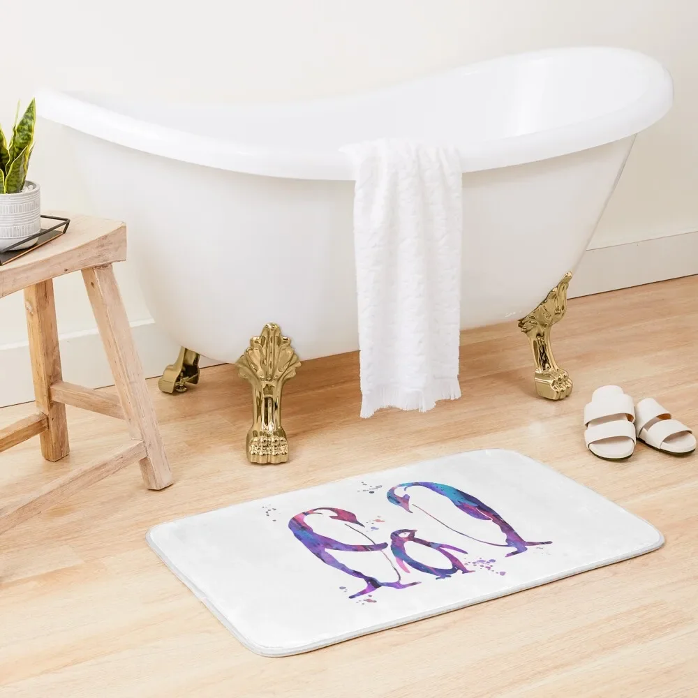 

Penguins in love, Penguin family, Penguin print, watercolor Penguin Bath Mat Non-Slip Pad Bathroom Floors DoorFor The Door Mat