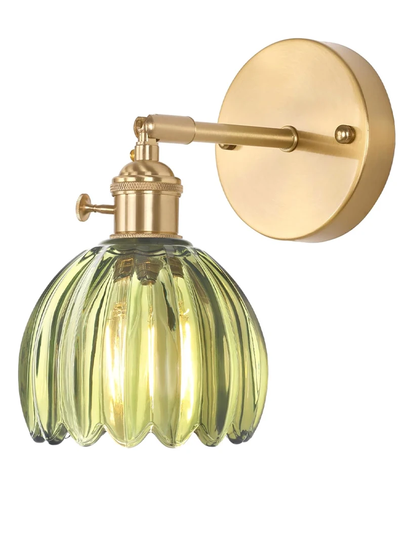 

Японский ретро цветочный стеклянный настенный светильник, современный простой прикроватный светильник для спальни, кабинета, светодиодный зеркальный настенный светильник в скандинавском стиле