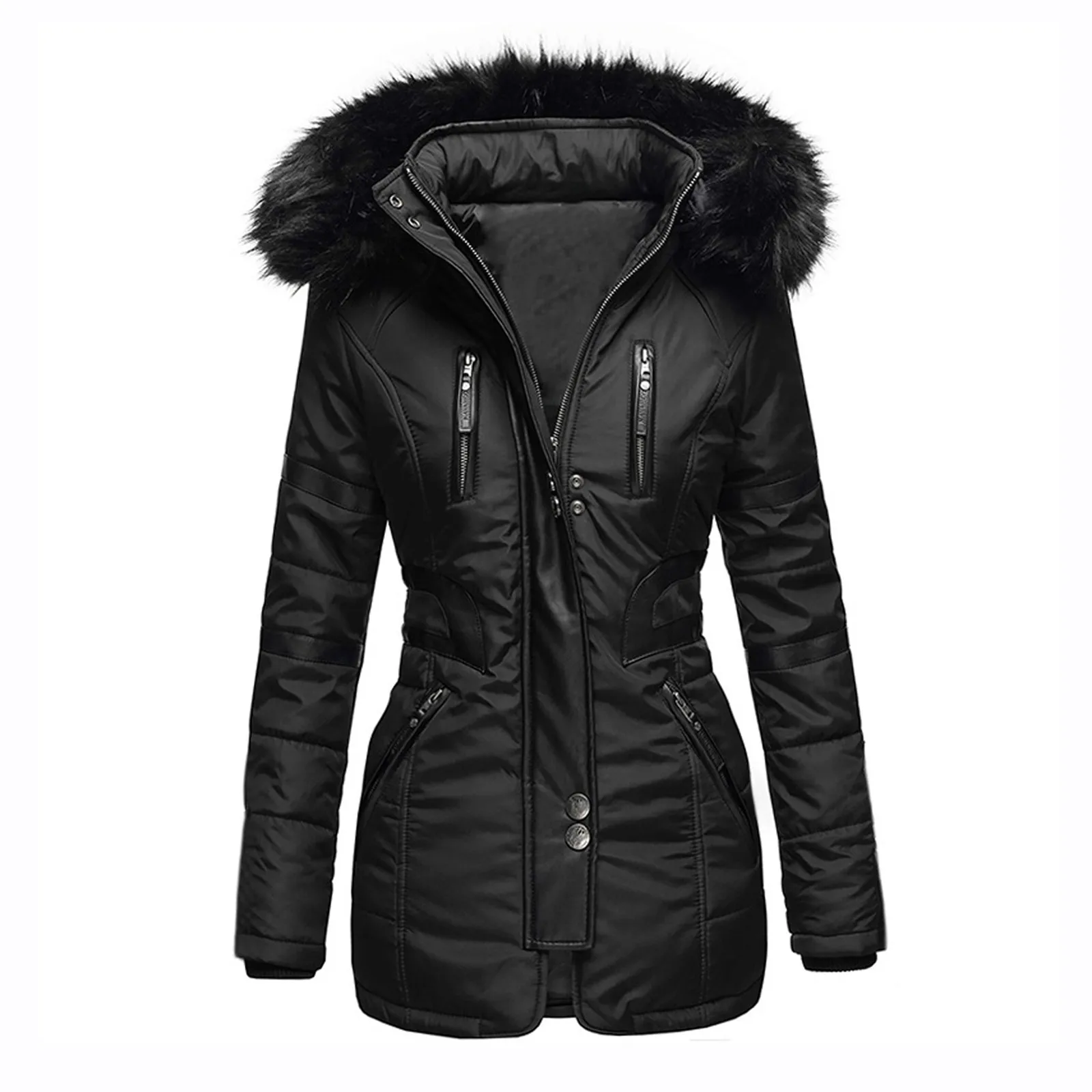 2024 Katoenen Jas Gewatteerde Pluche Gewatteerde Jas Met Capuchon Taille Strakke Winterjas Casual Slanke Jas Parka Met Capuchon Warme Dame Overjas