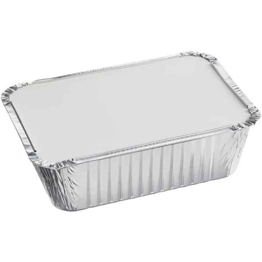 مقلاة مستطيلة للاستعمال مرة واحدة سعة 9 لتر × 6.25 وات مع أغطية ألواح مقالي مستطيلة من رقائق الألومنيوم بوزن 5 رطل: 100 مثالية قابلة لإعادة التدوير للخبز والتحميص #4