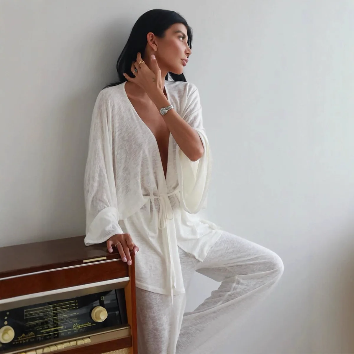 Long Sleeved Pants Pajama Set Woman Autumn Winter New Solid Color Loose Casual Home Clothing 2-Piece Set for Female