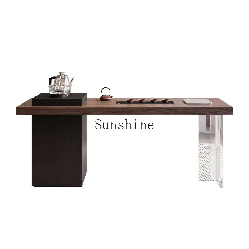 Italian home balcony high-end minimalist walnut grain rock slab light luxury tea table  FT