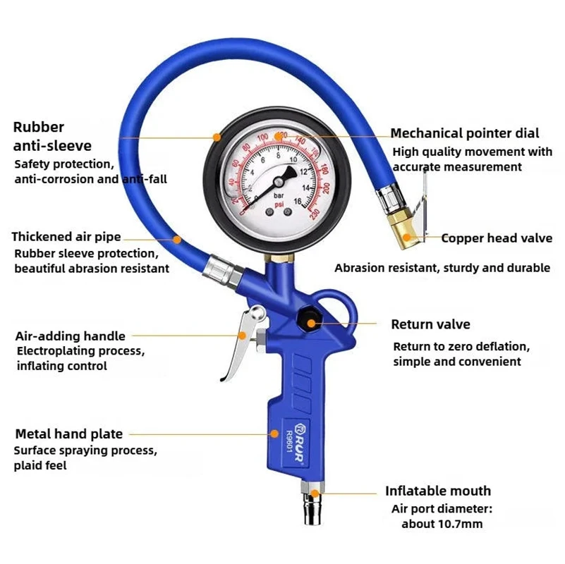 Car Tyre Air Pressure Gauge Tire Inflator Tire Pressure Pneumatic Tool Gauge Compressor Pressure Gauge 0-220psi LCD Display
