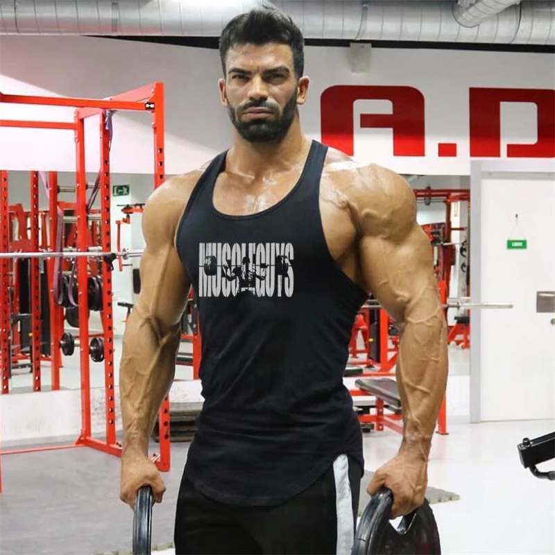 Gym Bodybuilding Jogging Muscle Tank Tops Mens Fitness Casual Hip Hop Singlets Summer Cotton Absorb Sweat Sleeveless T-Shirts