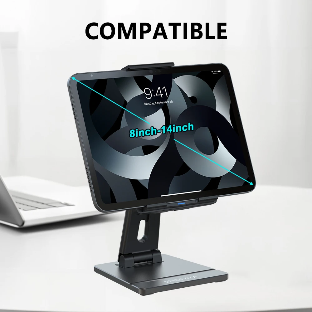 حامل تابلت EMONITA مع مشبك تلسكوبي كهربائي لجهاز iPad Air/ Pro والأجهزة اللوحية، حساس للمس، قابل للتعديل، قابل لإعادة الشحن #3