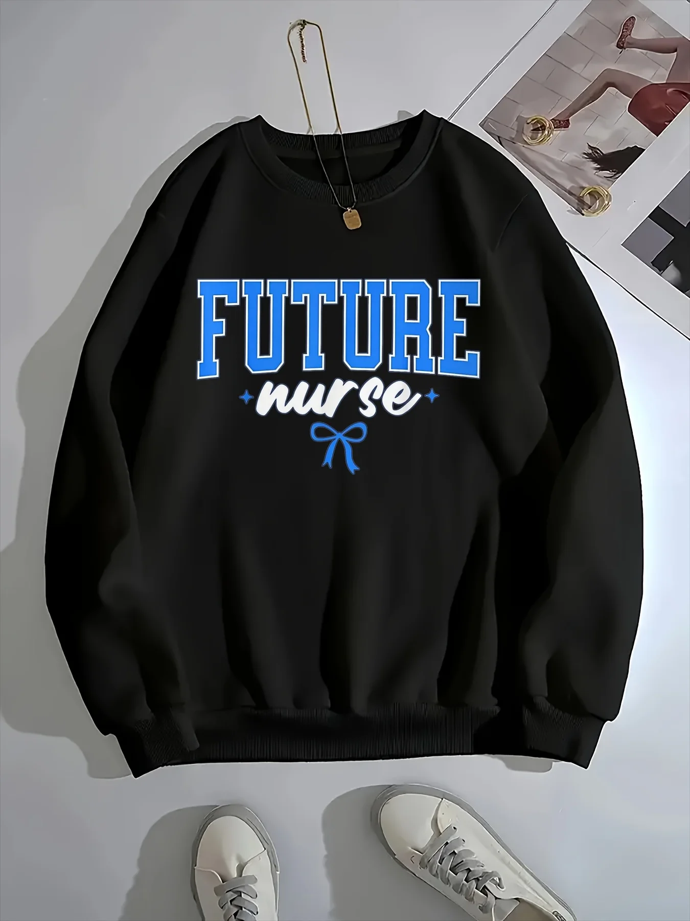 Ladies Future Nurse Hoodie - Ivory White with Blue Text, Casual Nursing Apparel, Machine Washable Daily Sweater for Aspiring
