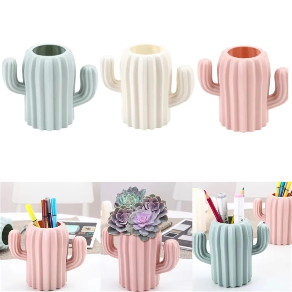 Hot Sales!! Plastic Cactus Shaped Vase Dried Flower Pot Holder Home Office Desktop Decor