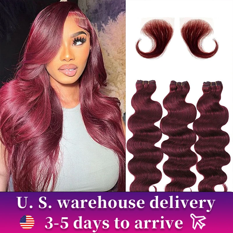 Extensions de Cheveux Humains Vierges pour Femme, Tissage en Lot Brésilien Remy, Bordeaux 99J, 3 Lots