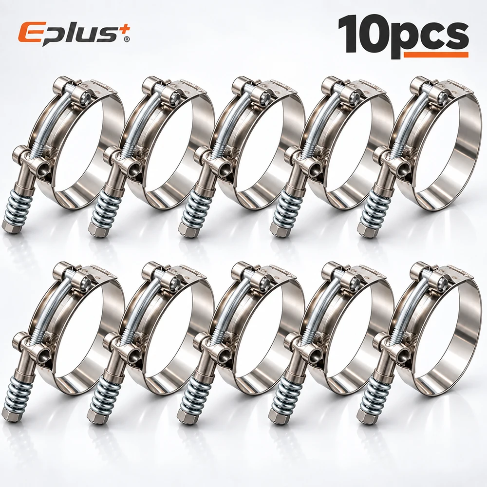 10PCS Universal Stainless Steel Hose Clamp T-Bolt Spring self compensation Clamp 28-110mm Adjustable for Car Moto & Industrial