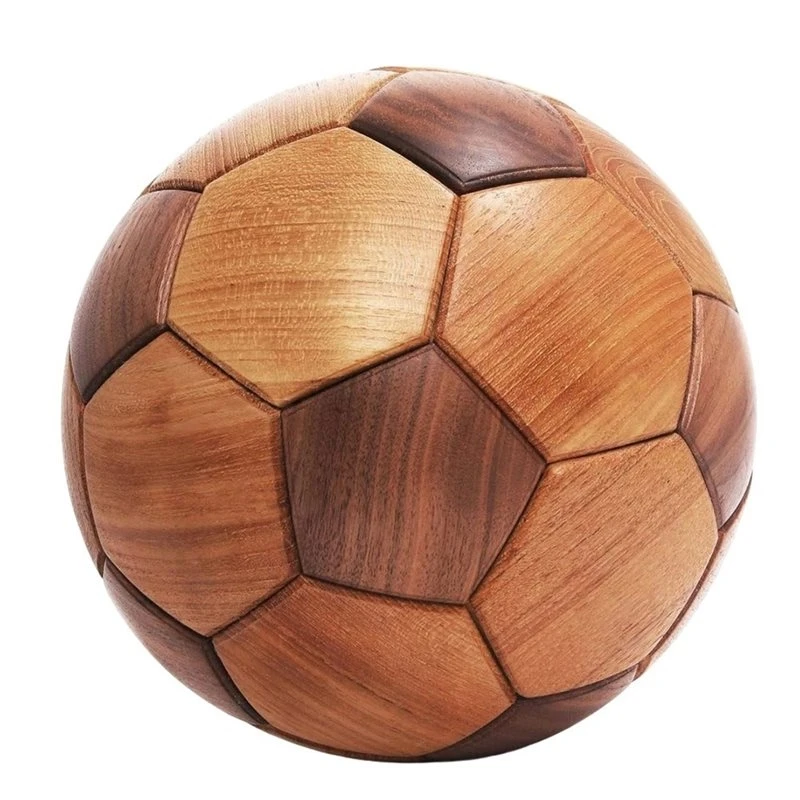 T22C Handmade Solid Wood Football Decoration Craft Gift With Mortise And Tenon Joint-22Cm Diameter Including Base Packaging