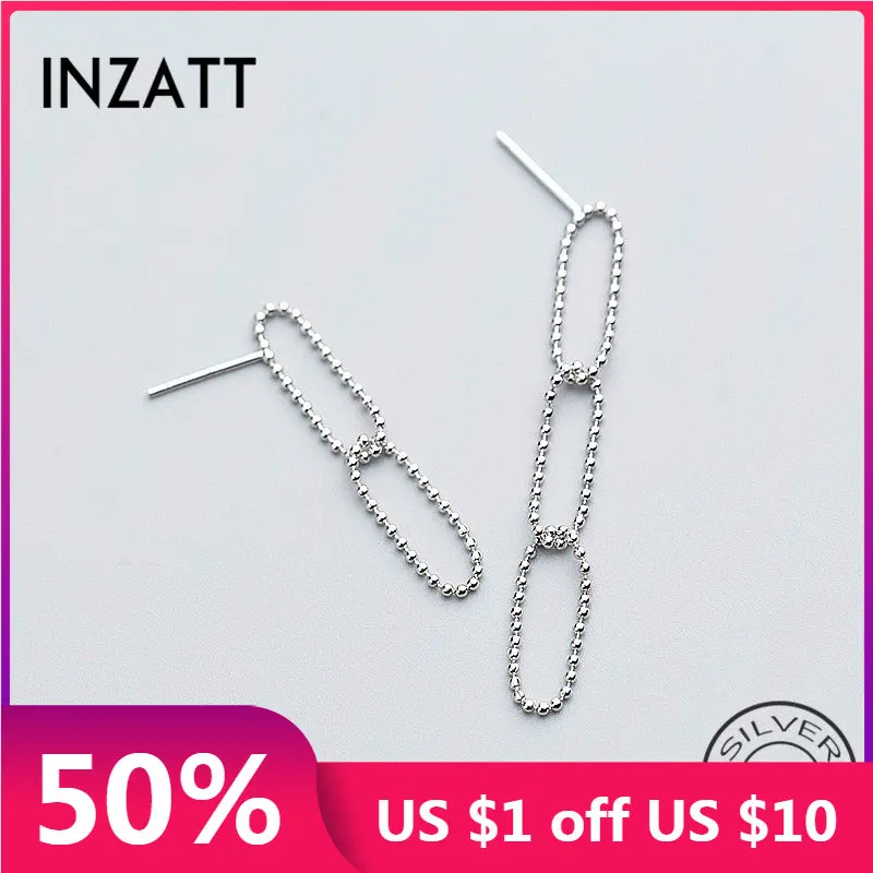 INZATT Real 925 Sterling Silver Chain Minimalist Asymmetry Dangle Drop Earrings For Women Fine Jewelry Geometric Accessories