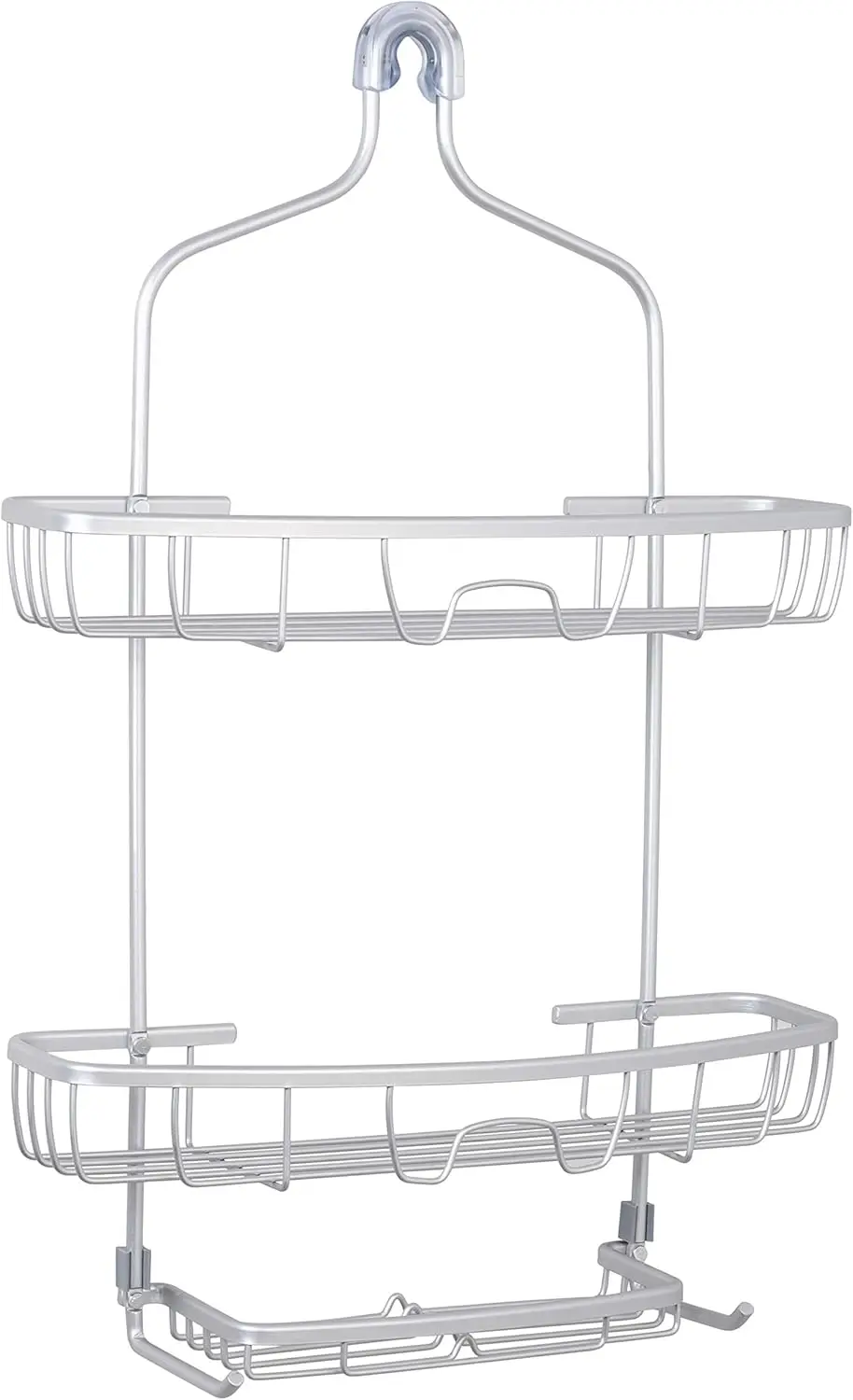 

Rustproof Aluminum Shower Caddy with 2 Wide Shelves & Hooks, Over Shower Head Organizer for Bathroom Storage