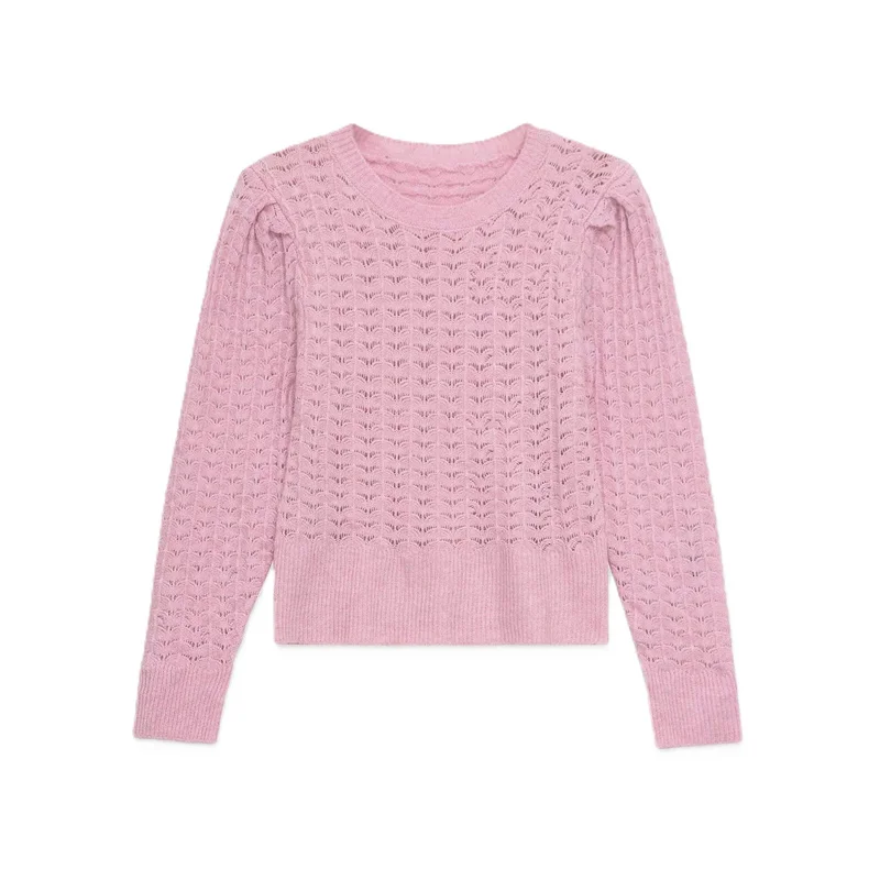 

Women's Top 2025 Autumn New Style Pink Long-Sleeve Simple Knit Pullover Casual Fashion Versatile