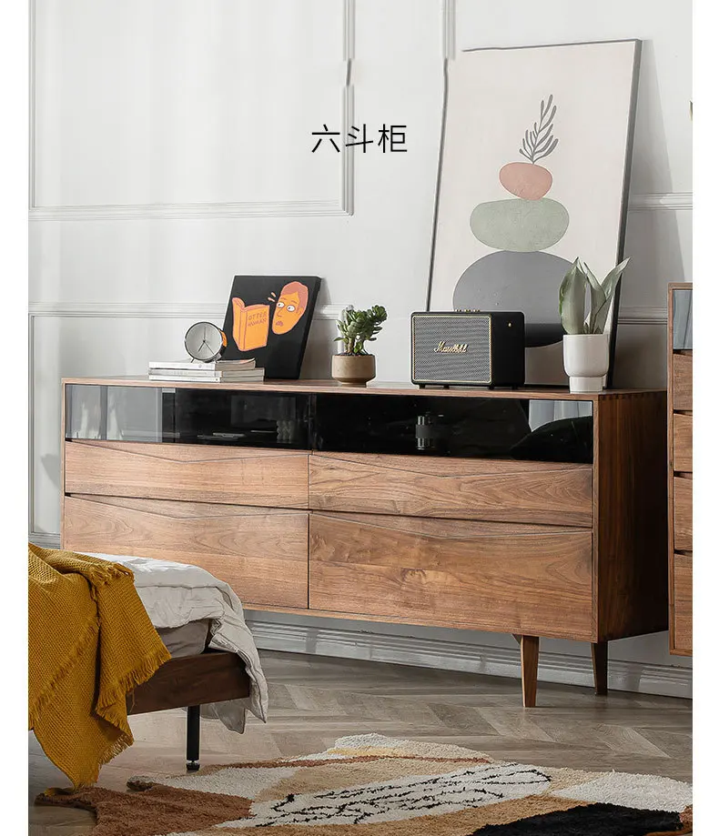 Full solid wood six-chest cabinet black walnut locker Danish living room bedroom solid wood chest of drawers