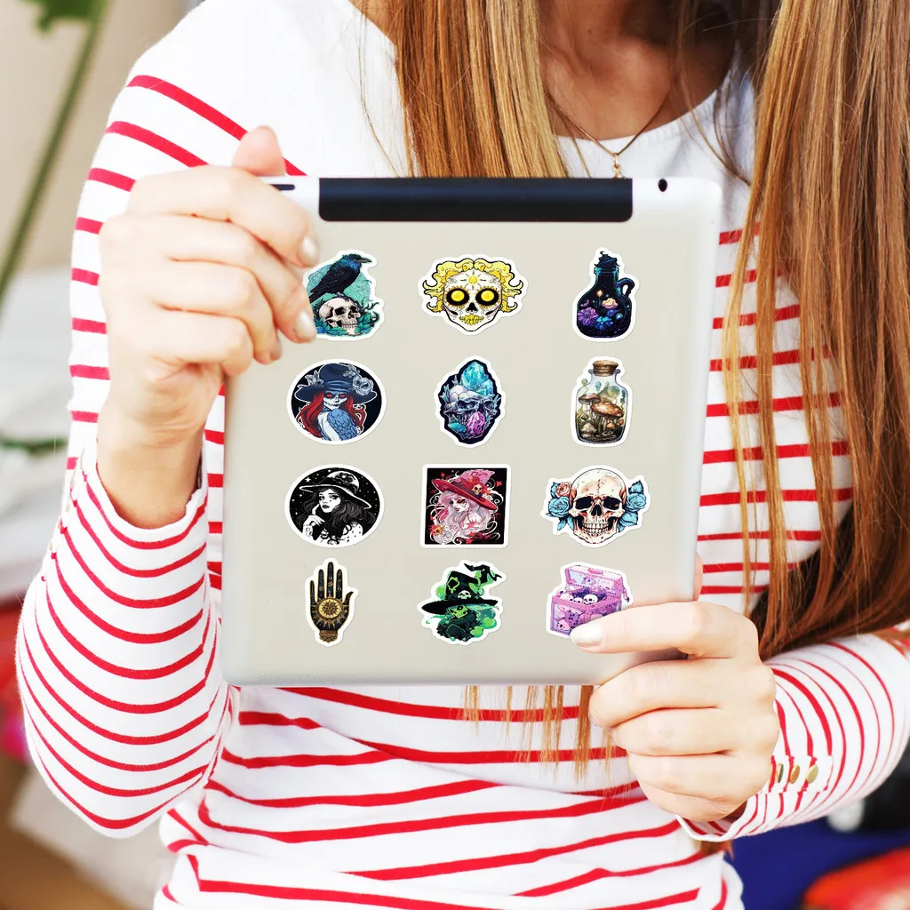 50PCS Magical Witch Gothic Skull Graffiti Stickers for Bicycle Hand Account Pencil Case Decals