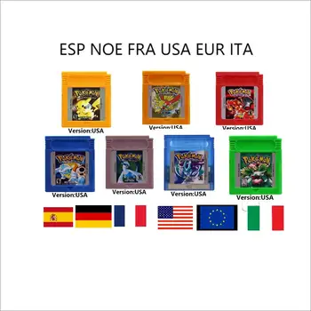 خرطوشة ألعاب فيديو GBC 16 بت، بطاقة وحدة تحكم بوكيمون، أحمر، أزرق، كريستال، ذهبي، أخضر، فضي، أصفر، مع لغات متعددة