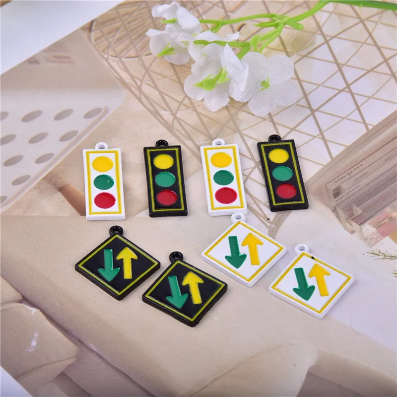 10pcs/pack Traffic Lights Transport  Sign  Metal Charms Earring  Bracelet DIY Jewelry  Making Bulk  Wholesale