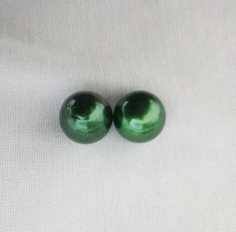 Pair of 10-11mm Black Green Round Loose Pearl Undrilled Women Wedding Party Jewelry Accessories Necklace Earring Ring Jewelry