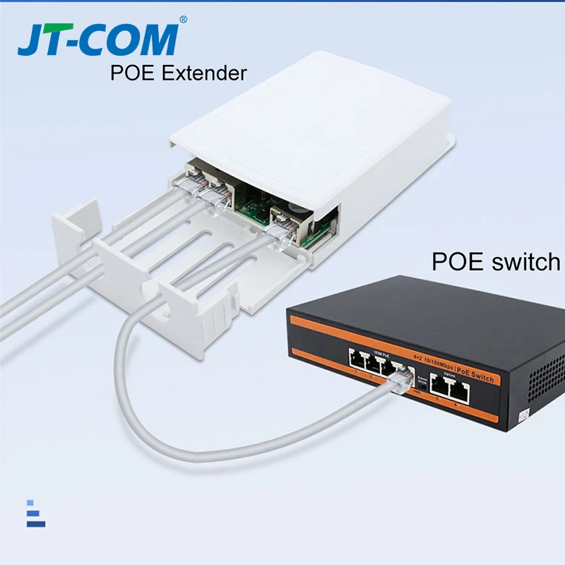 1 في 2 خارج PoE موسع IP67 مقاوم للماء، مكرر PoE 500 متر ممتد خارجي، محول PoE بمنفذين