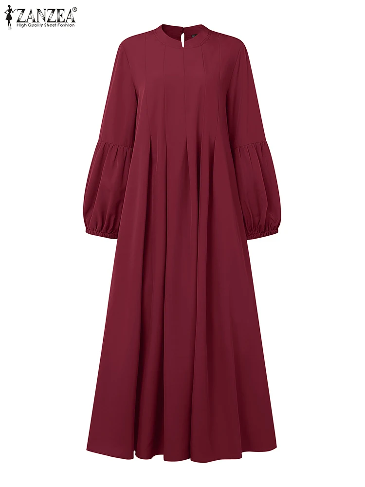 

Женский элегантный плиссированный сарафан с длинными рукавами, 2025 ZANZEA, осенние платья, мусульманский халат Абая макси, исламский хиджаб, Vestidos, большие размеры