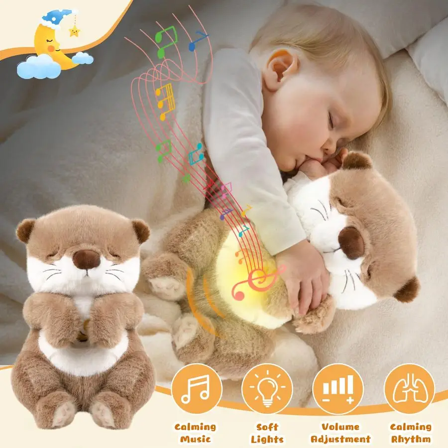 Conforto lontra respiração animal de pelúcia buddyfur animais de estimação reais máquina de som de pelúcia com música, luzes quentes, alívio de ansiedade para crianças a