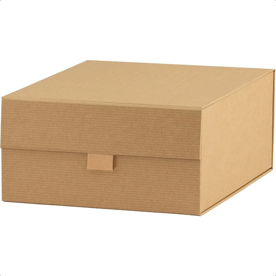 1 Packung braune, gerippte Geschenkbox aus Kraftpapier mit Magnetverschlussdeckel, 8 x 8 x 4 quadratische Geschenkboxen mit edel gerippter Papieroberfläche