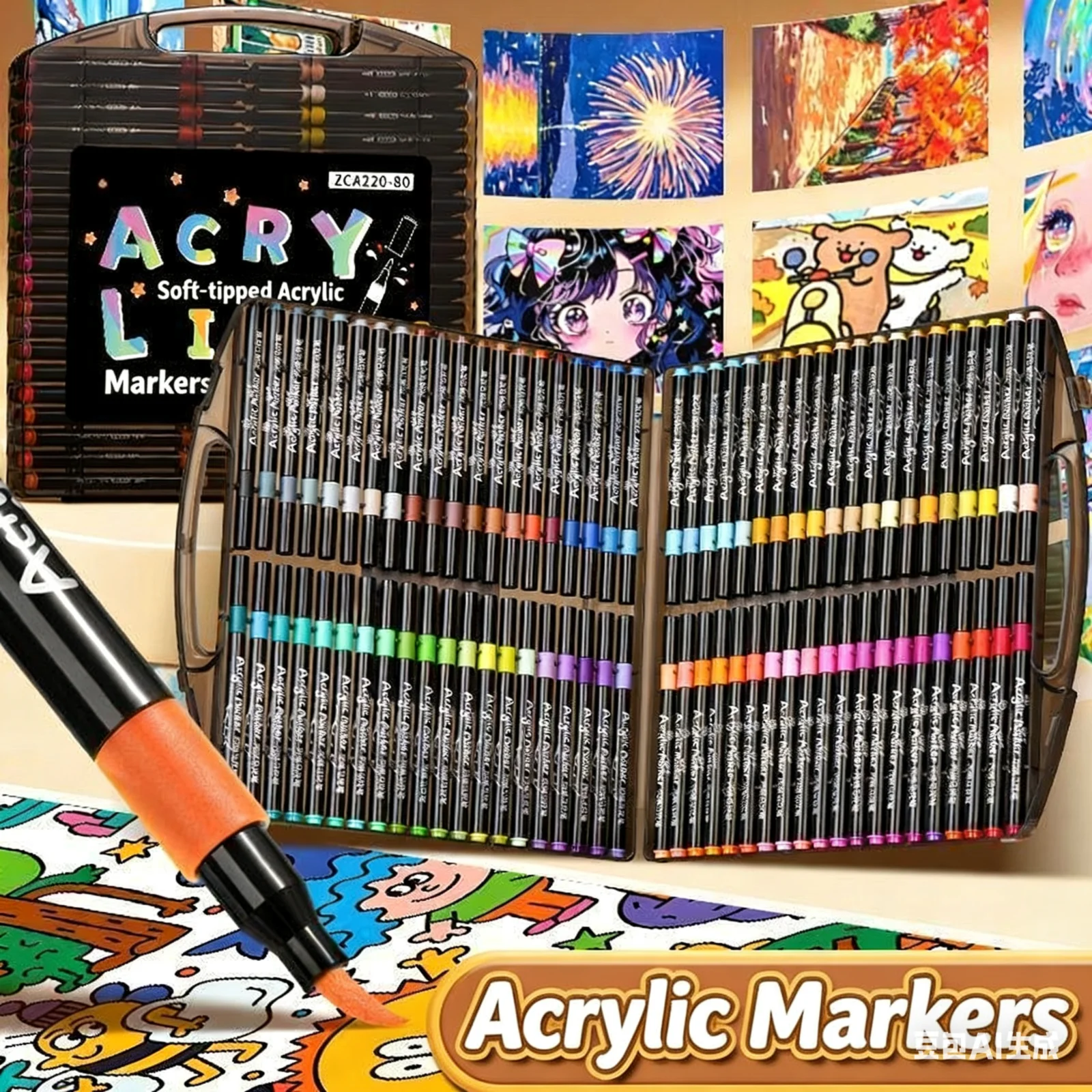80/60/48/24/12 Colors Acrylic Marker Pen Set Waterproof And Non Transparent Paper Stackable Pens For Children And Students