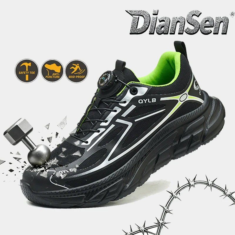 

Защитная обувь. Мужские рабочие ботинки со стальным носком и противоскользящей, противопрокольной повседневной обувью для склада и логистики.