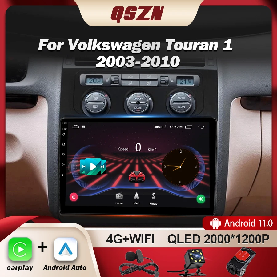 QSZN For Volkswagen Touran 1 2003-2010 Car Radio Multimedia Video Stereo Navigation GPS 4G Carplay 8+128GB Autoradio Android 13