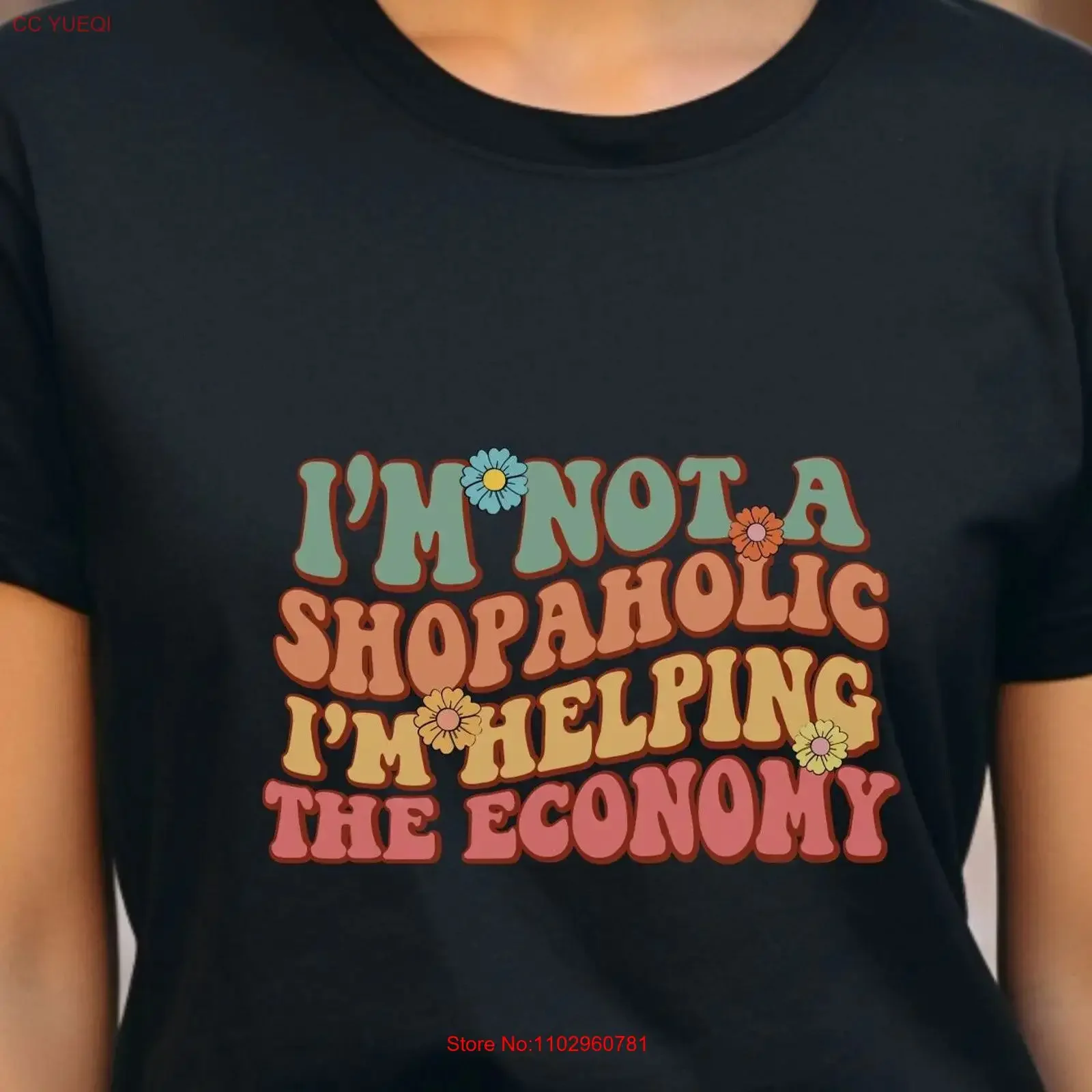 T-shirt « Je ne suis pas une acheteuse maniaque, je contribue à l'économie » avec citation sarcastique – Tee-shirt drôle pour maman, cadeau idéal pour femme, style vintage délavé