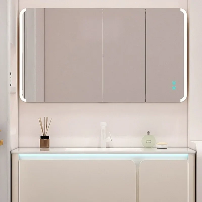 

Cream style bathroom cabinet combination, modern and simple wash basin, washstand, solid wood intelligent bathroom cabine