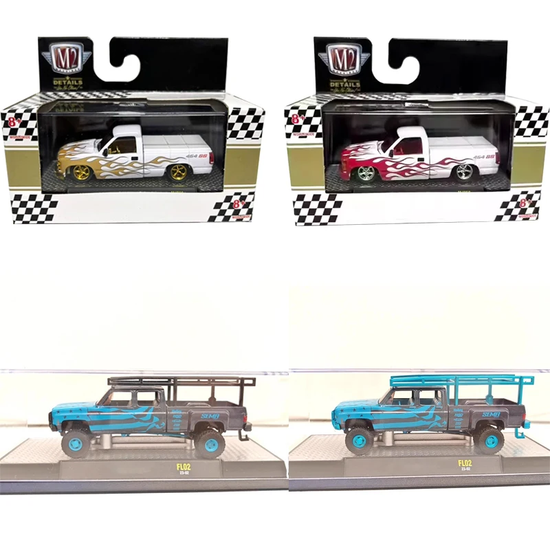 M2 Machines 1:64 Scale 1990 C1500 Pickup White with Red Alloy Car Model Collection Gift Child Toy Limited FAST SHIPPING