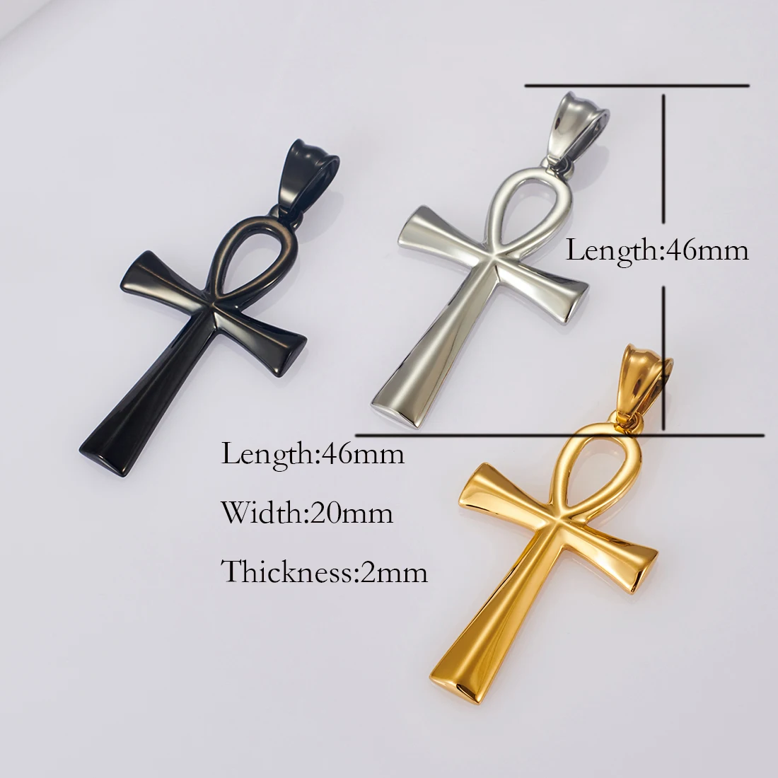 1Pc Vintage Polish Stainless Steel Ankh Cross Pendant Necklaces for Men Women Classic Simple Jewelry Gift Accessories