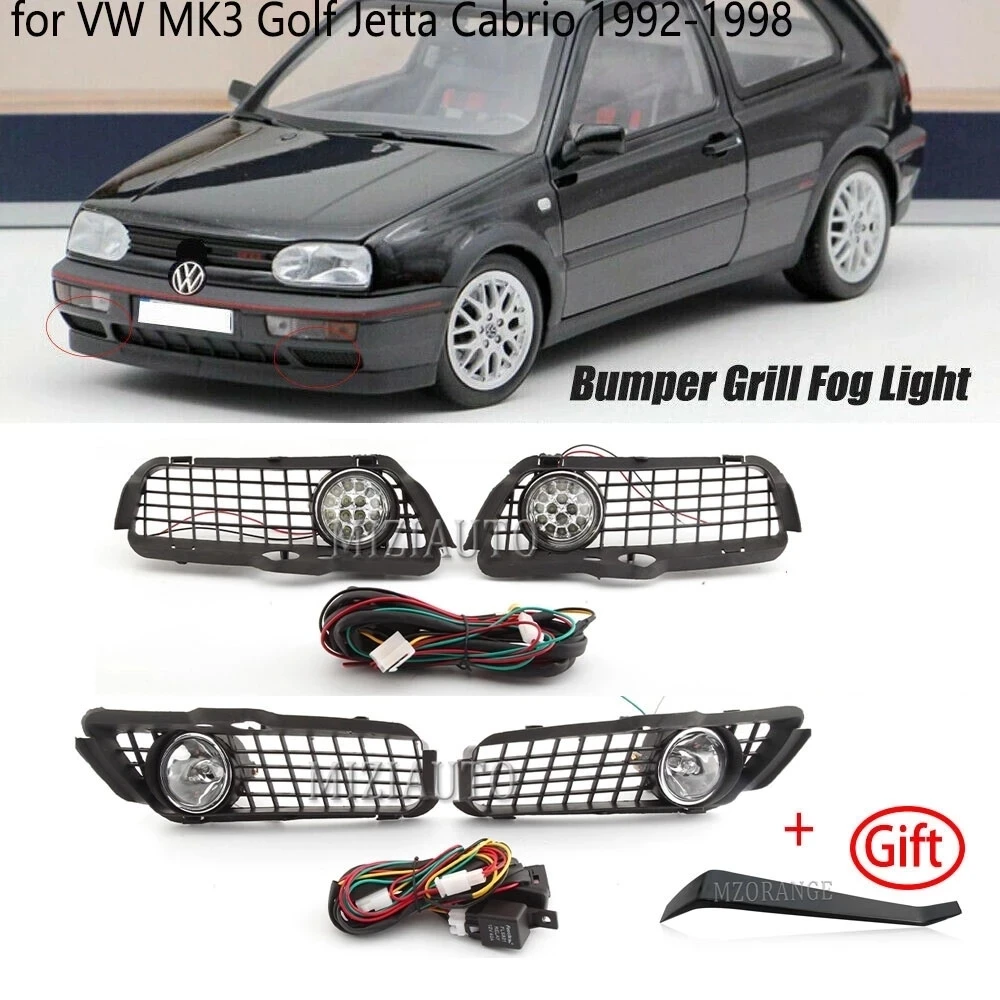 Fog Lights Foglamp Cover For VW Volkswagen Golf 3 MK3 Jetta Cabrio 1992-1998 LED Headlights Grille Wire Cable Foglight Object