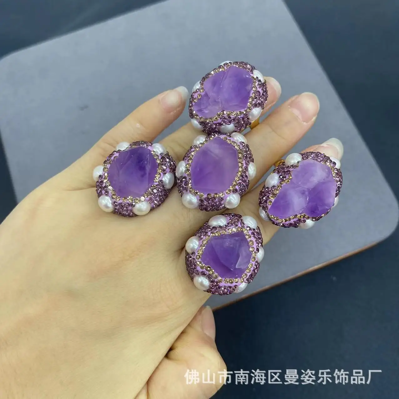 

Brazilian amethyst gemstone set with natural pearl jewelry Adjustable jewelry Handmade clothing accessories Ring