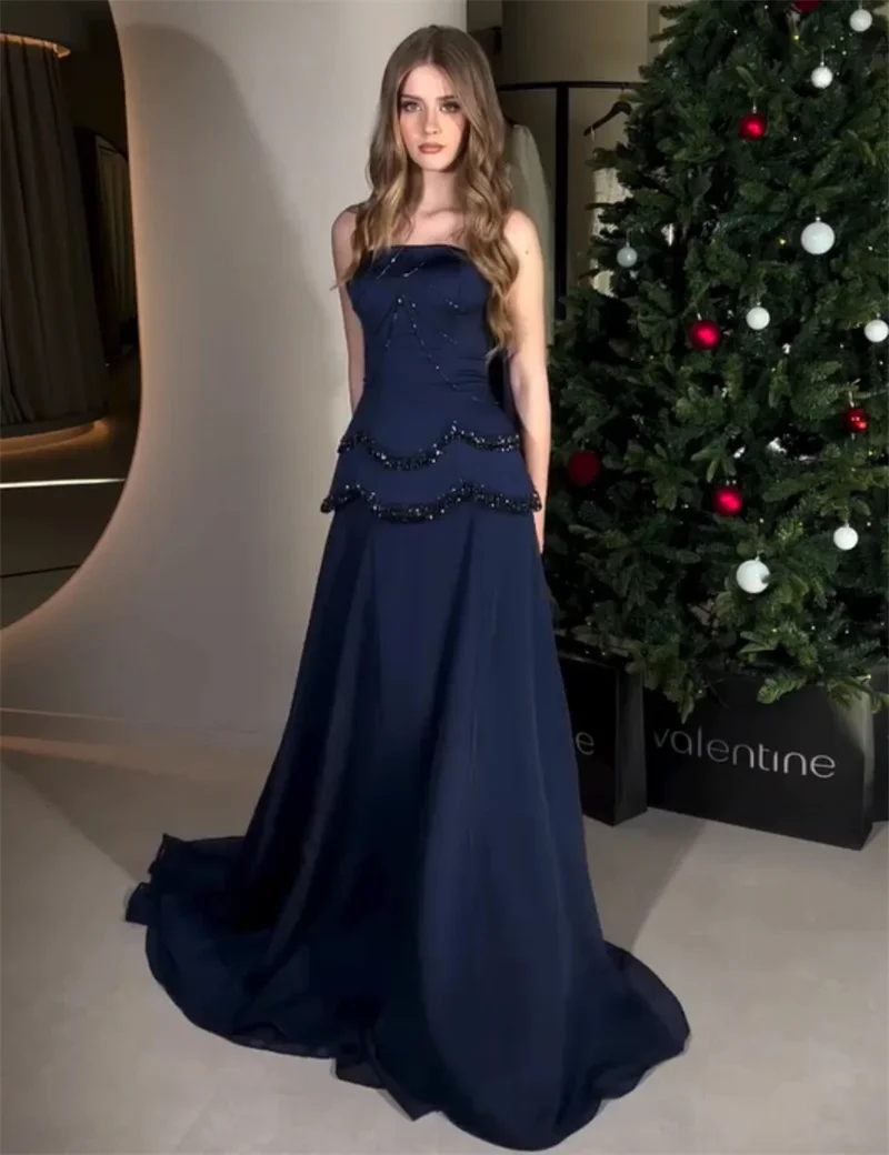 

Элегантные темно-синие вечерние платья ML с ручной вышивкой бисером, атласные, арабские, для женщин, нарядные, для выпускного вечера, на заказ, 2026