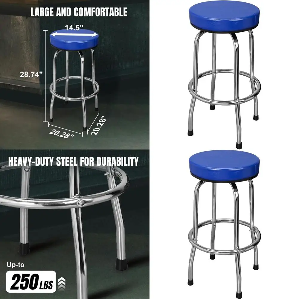 

Blue Padded Swivel Stool with Chrome Legs for Garage or Workshop