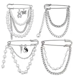 Bear Punk Cross Multi-layer Chain Brooch Tassel Pin Brooch Women Men Suits Dress Silver Color Butterfly Pin Brooch Jewelry